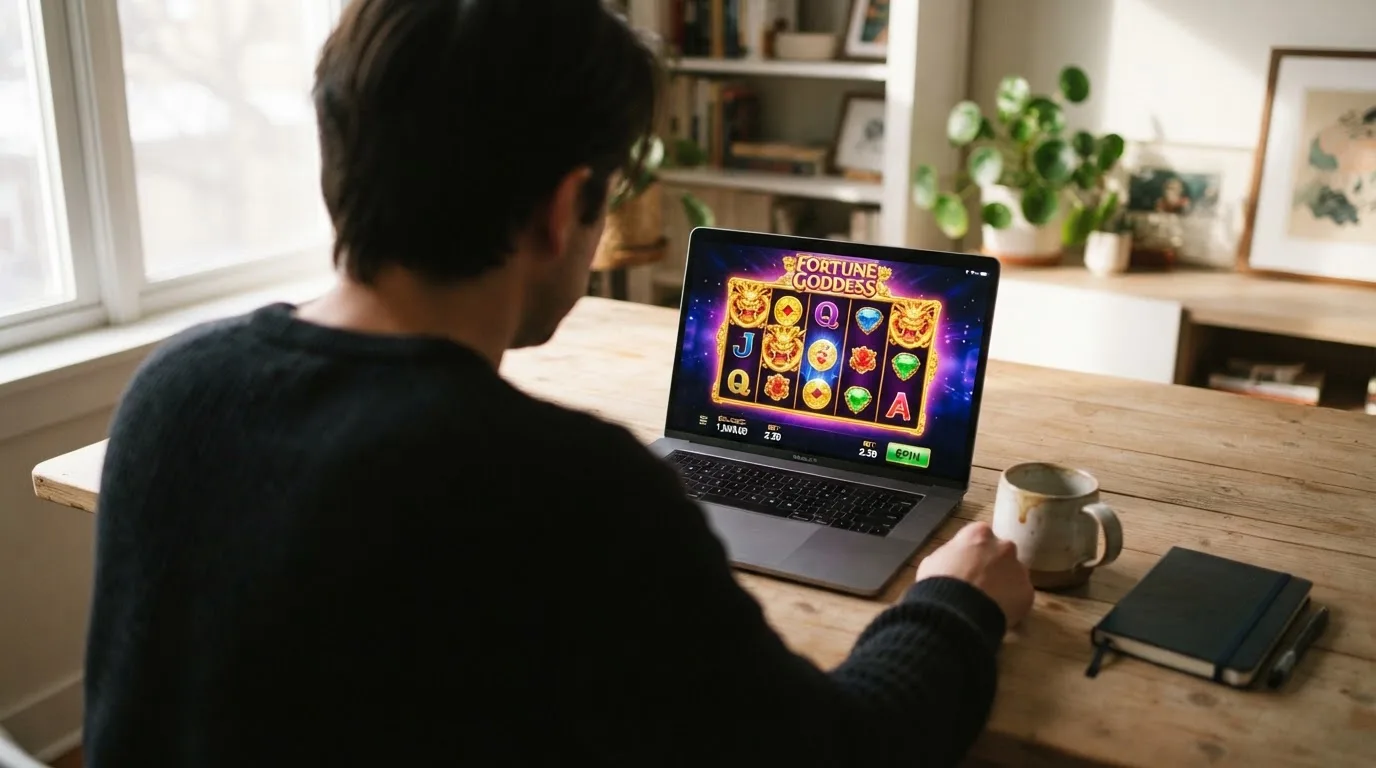 Člověk u notebooku čte informační stránku o online hazardu v Česku — nejlepší online casino s vkladem přes bitcoin